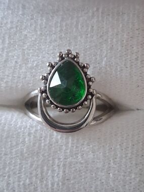 Silver Ring with Teardrop Green Gemstone